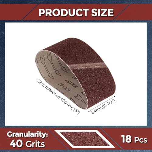 18 Pcs Sanding Belts 2-1/2 x 16 Inch 40 Grit Aluminum Oxide
