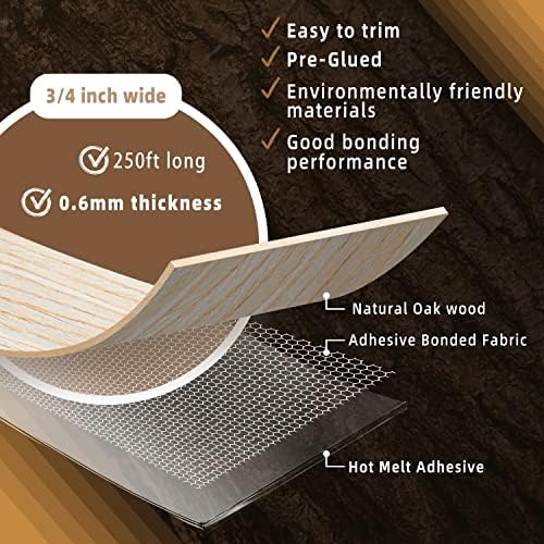 GSCIT Club Oak Edge Banding, 3/4 inch x 250ft roll of Veneer Edge Banding - Pre-glued Flexible, Real Wood Tape for Cabinet Repair & Furniture Restoration