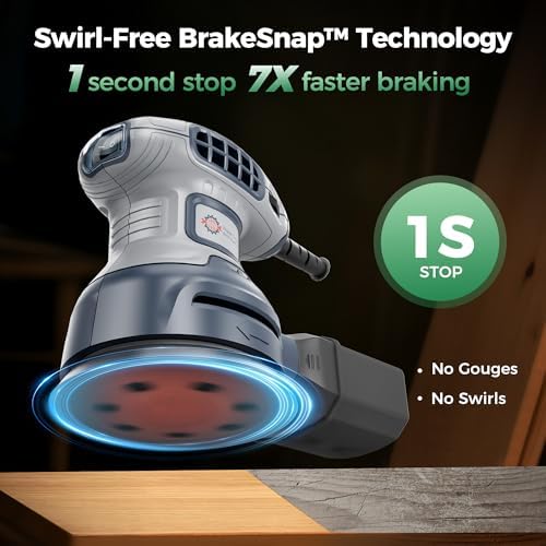 5-Inch Random Orbital Sander with Brake, 3Amp Electric Palm Sander 13000RPM