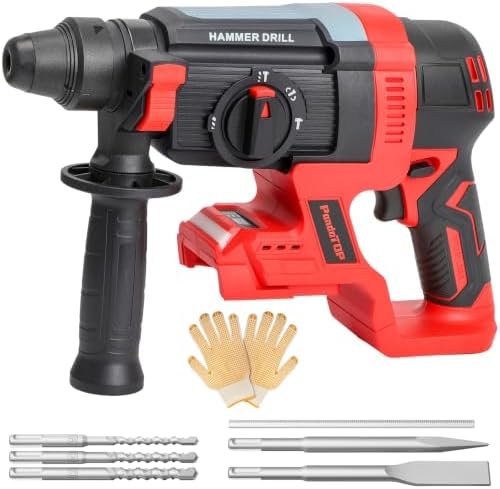 SDS Plus Cordless Rotary Hammer Drill for Milwaukee M18 Battery, Hammer Drill 18v Brushless for Concrete/Masonry/Wood/Metal, Rotomartillo, 4 Functions, 5 Drills with Gloves (Battery Not Included)