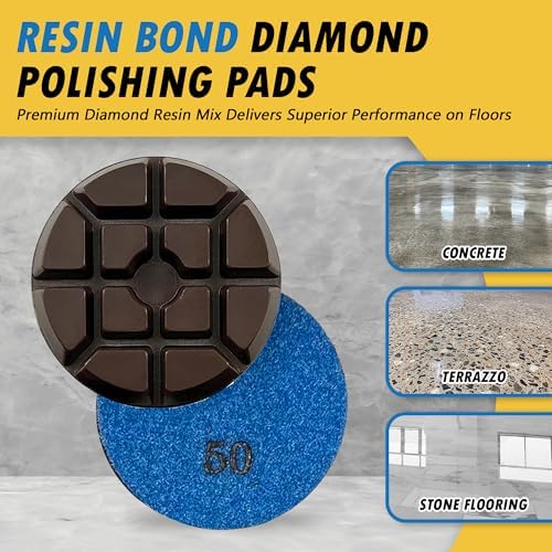 3" Resin Diamond Polishing Pads for Concrete, Dark Resin, #50 Grit