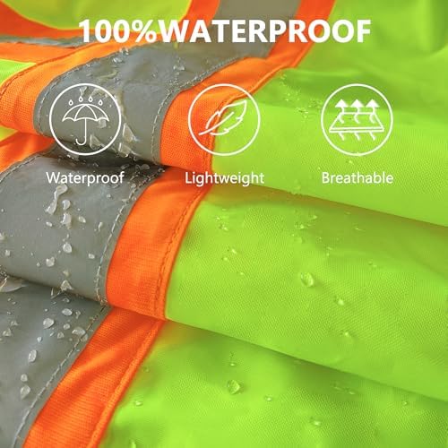 FATONE Hi Vis Rain Jacket Waterproof Rain Gear, Safety Rain Coats for Men Reflective with Black Bottom, Yellow (2XL/3XL)