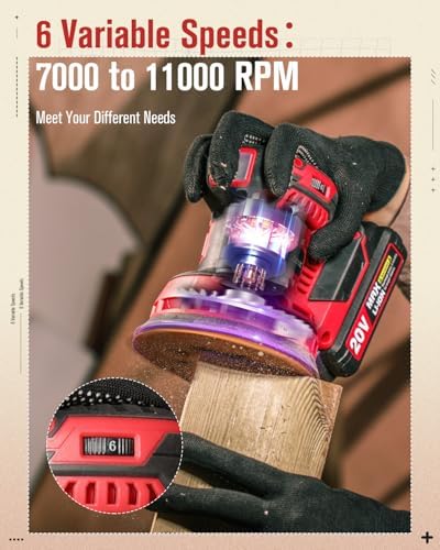 AVID POWER 20V Cordless Random Orbital Sander Tool 5”, 6 Variable Speeds