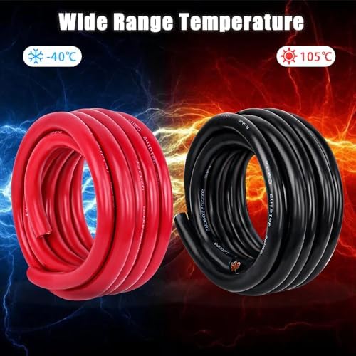1/0 Gauge Battery Cable Copper Wire, 10FT Red + 10FT Black