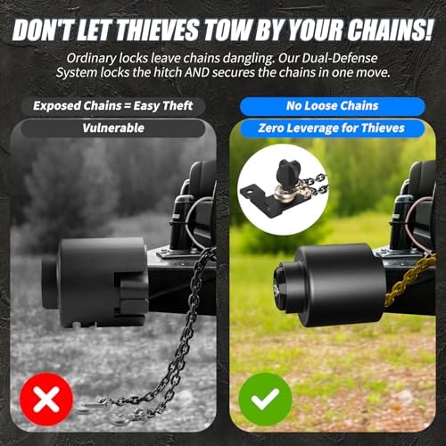 Trailer Hitch Lock for 2-5/16 Inch Coupler with Safety Chain Lock, Heavy Duty Anti-Theft Trailer Tongue Coupler Lock for RV, Boat, Dump & Cargo Trailers (Black)