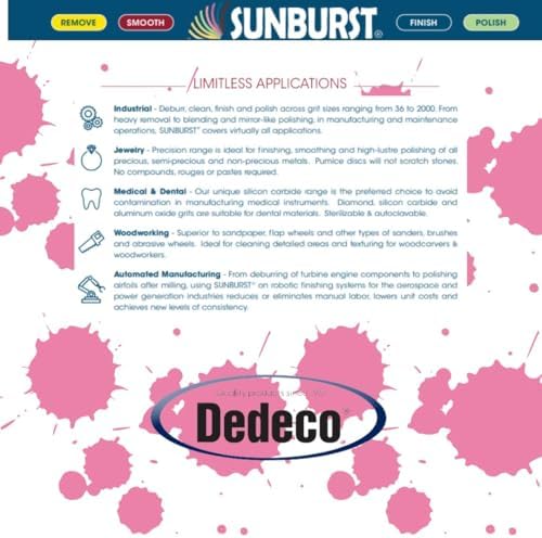 Dedeco Sunburst Radial Bristle Discs 48-Pack - 5/8" Curved Knife-Edge - Pink 600 Grit (Fine, Pumice) - Aluminum Oxide for Polishing & Finishing