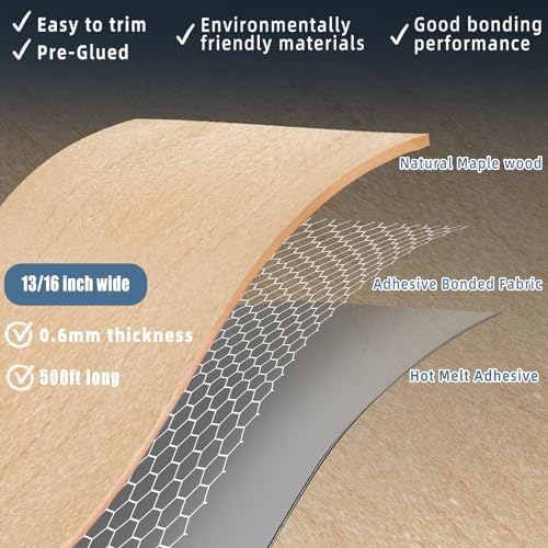 GSCIT Club Maple Edge Banding, 13/16 inch x 500ft roll of Veneer Edge Banding Preglued Flexible, Wood Tape Banding for Cabinet Repair