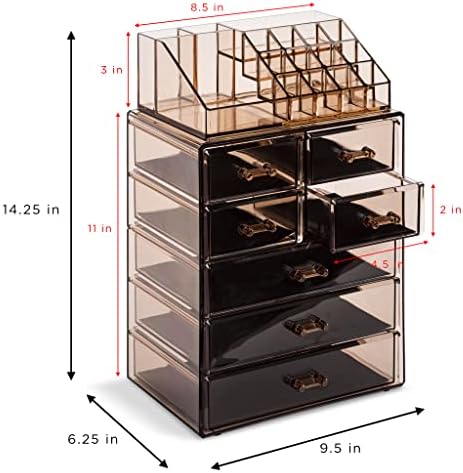 Sorbus Makeup Organizer, 7-Drawer Acrylic 2-Piece Set (Bronze Glow)
