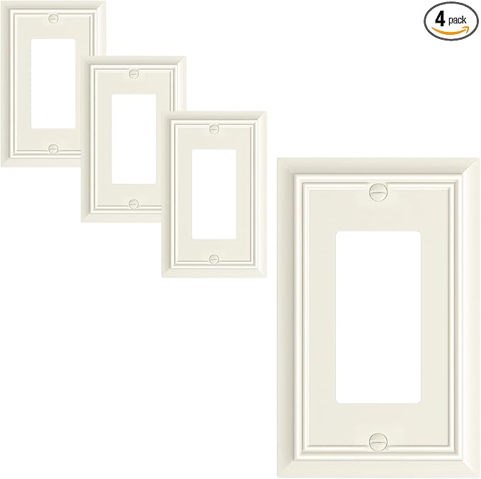 4-Pack Decorator Wall Plate Cover, Light Almond Decorative Switch Plates and Outlet Covers, Durable Natural Bamboo Fiber Wall Plates for Electrical Outlets, Receptacle, GFCI Outlet, Dimmer Switch