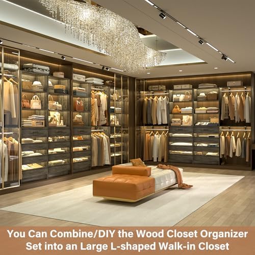 Aheaplus Closet System, Wood Closet Organizer System with 8 Drawers &4 Rods
