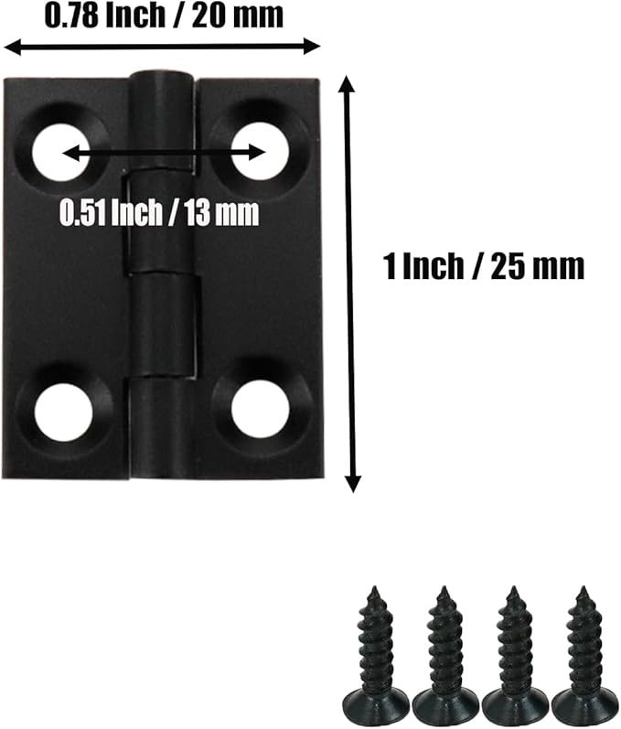 Mcredy Black Door Hinges 1 Inch Brass Small Butt Hinges Gate Hinge with Screws for Wooden Box Living Room Kitchen Office, 2 Pack