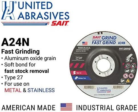 United Abrasives-SAIT 20081 A24N Fast Grinding Wheel 7" x 1/4" x 7/8" Type 27, 25-Pack