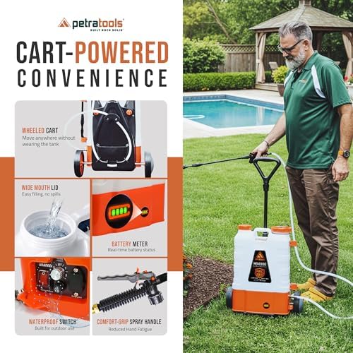 PetraTools HD4000 Battery Powered Backpack Sprayer w/Cart, 8 Hr Runtime