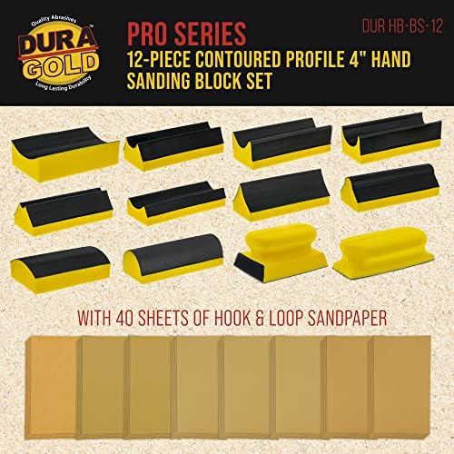 Dura-Gold 12-Piece Contoured Profile 4" Hand Sanding Block Set with 40