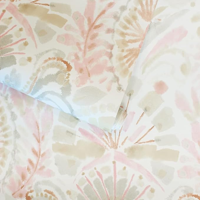 Tempaper Pink Bohemia Damask Removable Peel and Stick Boho Wallpaper, 20.5 in X 9 ft, Made in the USA