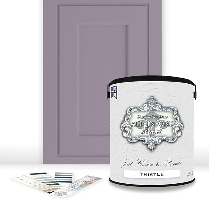 ALL-IN-ONE Paint by Heirloom Traditions, Thistle (Gray Purple), Gallon - Durable cabinet and furniture paint. Built in primer and top coat, no sanding needed. Includes our 30 featured color card.