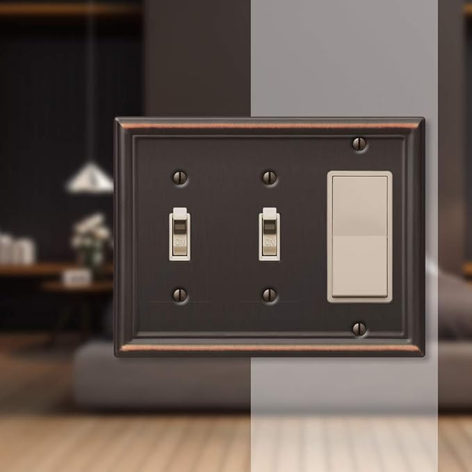 Amerelle 149TTRDB Chelsea Wallplate, 2 Toggle / 1 Rocker, Steel, Aged Bronze, 1-Pack