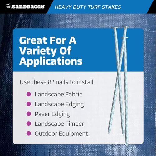 Sandbaggy 8" Heavy Duty Galvanized Artificial Turf Stakes - Spiral Landscape Nails - Ground Spikes/Pins - Synthetic Grass, Lawn, Edging, Weed Barrier Fabric, Garden (8 inch - Heavy Duty, 100, Count)