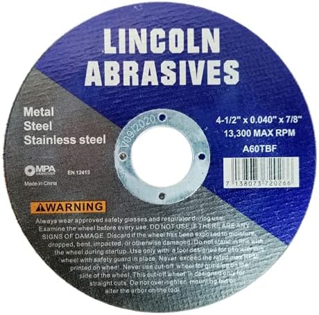 200 Pack 4.5" Cut-Off Wheels Lincoln Abrasives .040" Metal & Stainless Steel