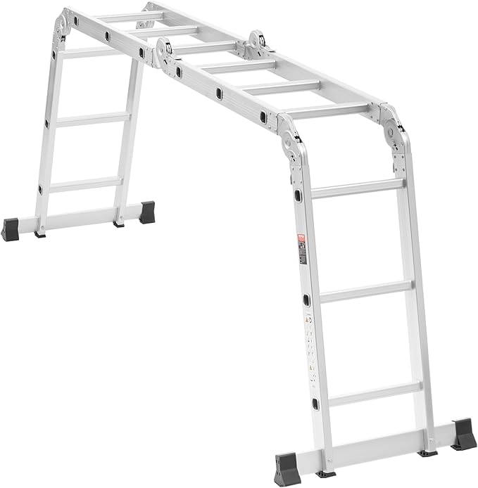 VEVOR Multi-Purpose Folding Ladder, 7-in-1 Tall Step Ladder, A Frame 3 Step Adjustable Telescoping Ladder, 12ft Reach Height Heavy Duty Extension Ladder, 330 lbs Capacity for Household Outdoor Work