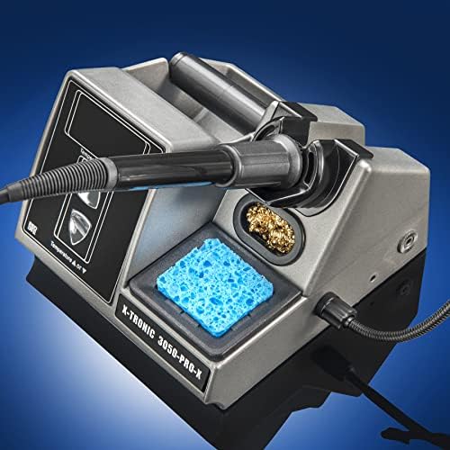 X-Tronic Model 3050-PRO-X Digital LED Soldering Iron Station with 2 Convenient Helping Hands, 1-30 Minute Sleep Function, C/F Programmable, Solder Roll Holder, Brass Tip Cleaner, Wet Sponge