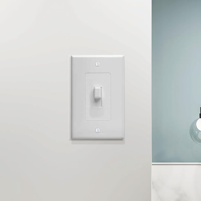 TayMac 5070W MASQUE 2000 Mid-size White 1-Gang Decorator Toggle Switch Wall Plate with Toggle Cover, Paintable Outlet Cover Replaces Old Wall Plate