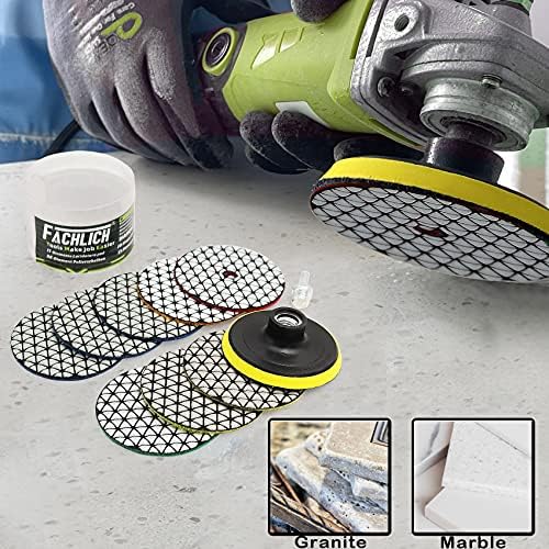 Dry Diamond Polishing Pads,100mm/4 Inch 9pcs/kit Mixed Grits for Granite,Marble,Quartz Stone Countertop, Sanding Grinder or Polisher Pads