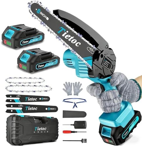 Mini Chainsaw Cordless, 8 Inch & 6 Inch Portable Electric Chainsaw,Battery Powered Handheld Power Chain Saw with 2 Batteries and Auto Oil,Gifts for Father, Dad, Husband, Men