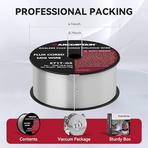ARCCAPTAIN Flux Core Welding Wire .030“ & .035" E71T-GS Mig Welding Wire 2-Pound Spool Gasless Mild Carbon Steel Compatible With Lincoln Miller Forney Harbor Welder