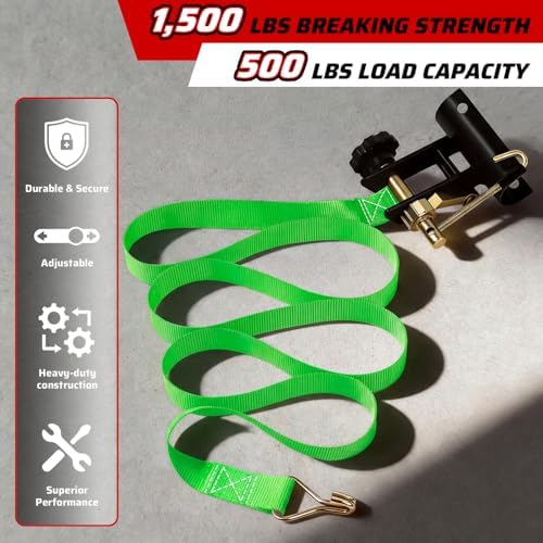 Green Rack Straps with J-Hook (2PK),1.5" x7.5' Ladder Rack Ratchet Straps, 2" Round Tube Mount, Perfect Ladder Rack Tie-Downs for Trailer Cargo Control