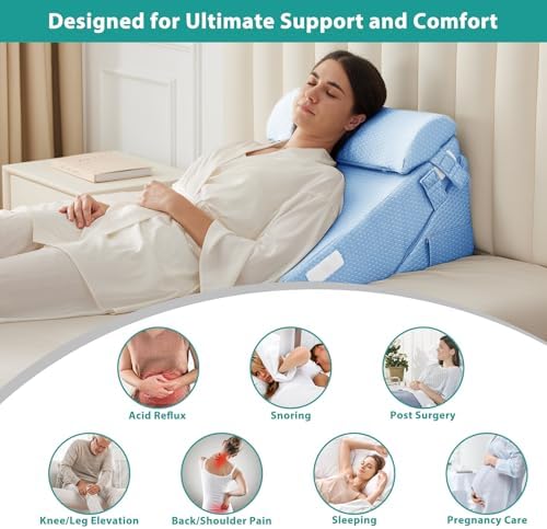 Bedluxe Wedge Pillow Set for After Surgery, Orthopedic Bed Wedge Light Blue