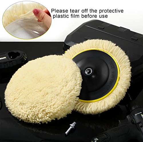 Tallew 6 Pcs Wool Buffing Pads Hook Loop 8 Inch
