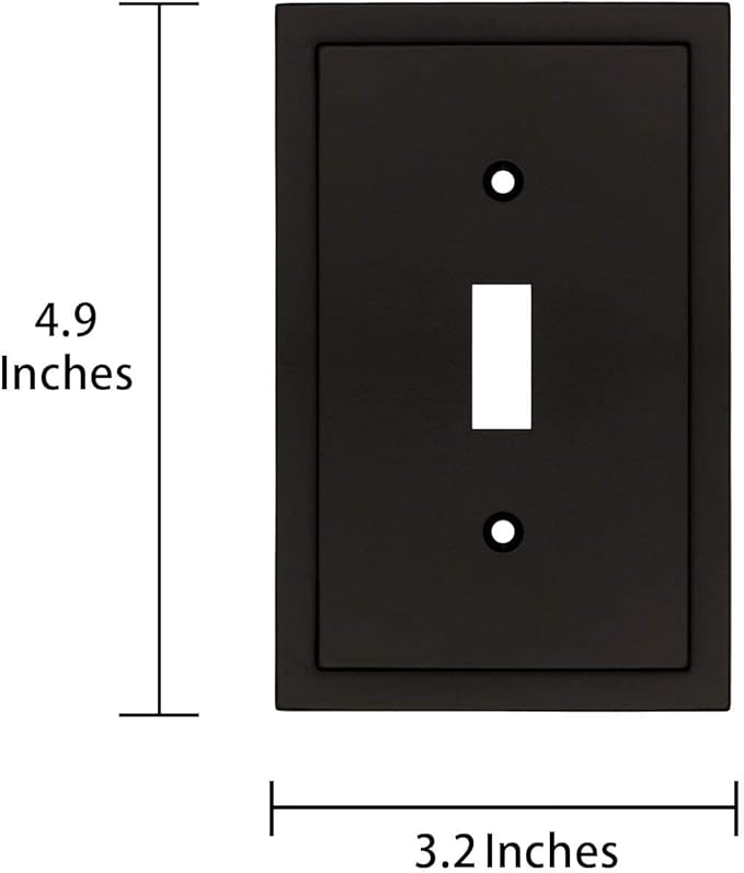 Henne Bery Modern Edge Decorative Wall Plate Switch Plate Outlet Cover, Durable Solid Zinc Alloy (Single Toggle 2PK, Matte Black)