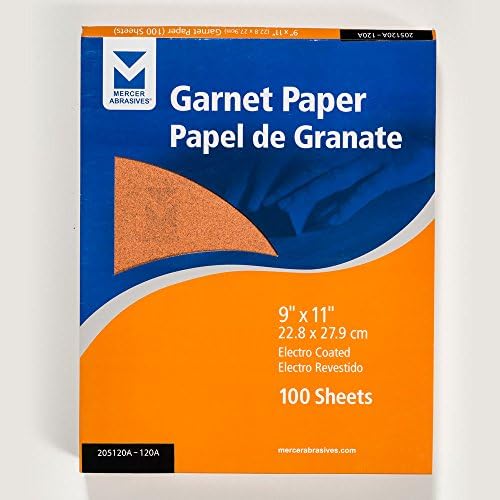 Mercer Industries 205120A - 9 x 11 Garnet Paper Sheets, Grit 120A (100 pack)