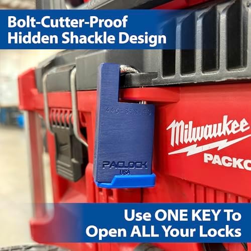 PACLOCK's UCS-446A Shrouded Single Post Padlock for Pelican® Storm Cases & Milwaukee® PACKOUT™, Slim Shoulder for Limited Rotation, Prevents Cutting Attempts, Black, 2 Keys, Keyed Alike U-Pick!
