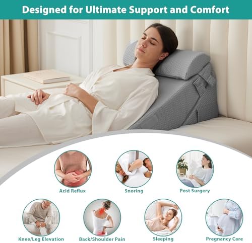 Bedluxe Wedge Pillow Set for After Surgery, Orthopedic Bed Wedge, Grey
