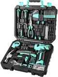 DEKOPRO Drill Set: Tool Set with 8V Cordless Drill, Home Tool Kit with Drill, Hand Tool Kits for Women 126 Piece, Turquoise