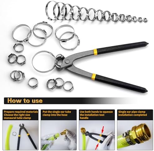 ASKWAY Single Ear Hose Clamp 6-50Mm 210 Pcs 14 Sizes, 304 Stainless Steel Stepless Hose Clamp, Suitable For Pex Pipe Connection, Automotive, Pipeline, Garden And Industrial Use