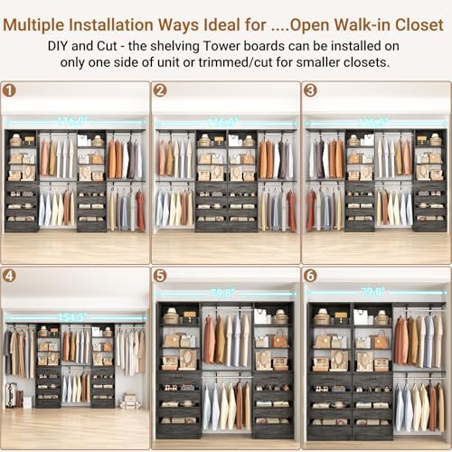 Aheaplus Closet System, Wood Closet Organizer System with 8 Drawers &4 Rods