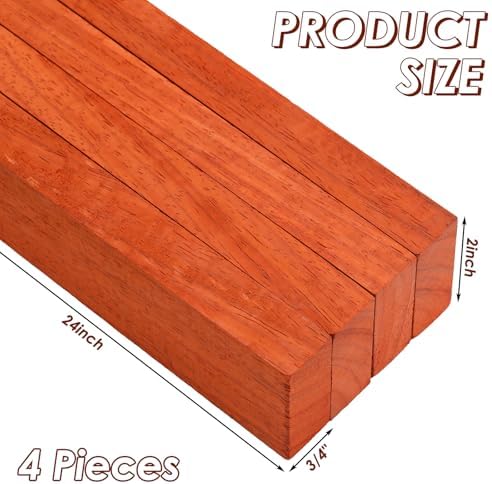 4 Pcs Padauk Lumber Board Padauk Exotic Wood, 3/4" X 2" X 24"