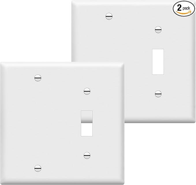 ENERLITES Combination Toggle Switch/Blank Device Wall Plate, Standard Size, 2-Gang 4.5" x 4.57” Light Switch Cover, Polycarbonate Thermoplastic, UL Listed, 880111-W, White, 2 Pack