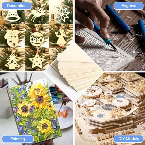12 Pack Basswood Sheets for Crafts 12 x 18 x 1/8 in, 3mm Thick Unfinished Plywood for Laser Cutting & Engraving, DIY Ornaments and Architectural Model
