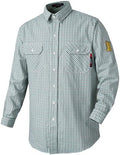 FR Shirts for Men 7oz Fire Resistant Shirts CAT2 Welding Shirt 100% Cotton Flame Resistant Shirt Greens/Plaid(X-Large)