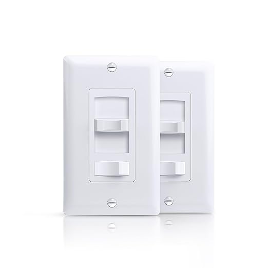 ECOELER Dimmer Light Switch, 3-Way/Single Pole Dimmer Switch for 300W Dimmable LED/CFL Lights and 600W INC/HAL Bulbs, No Neutral Wire Required, ETL&FCC Listed, White, 2 Pack