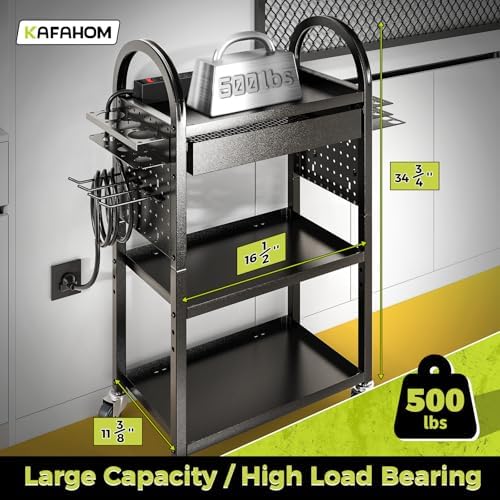 KAFAHOM Power Tool Cart with Charging Station, Rolling Cart with Drawer, Heavy Duty Power Tool Organizer with 360 Silent Wheels, Storage for Garage, Warehouse & Repair Shop