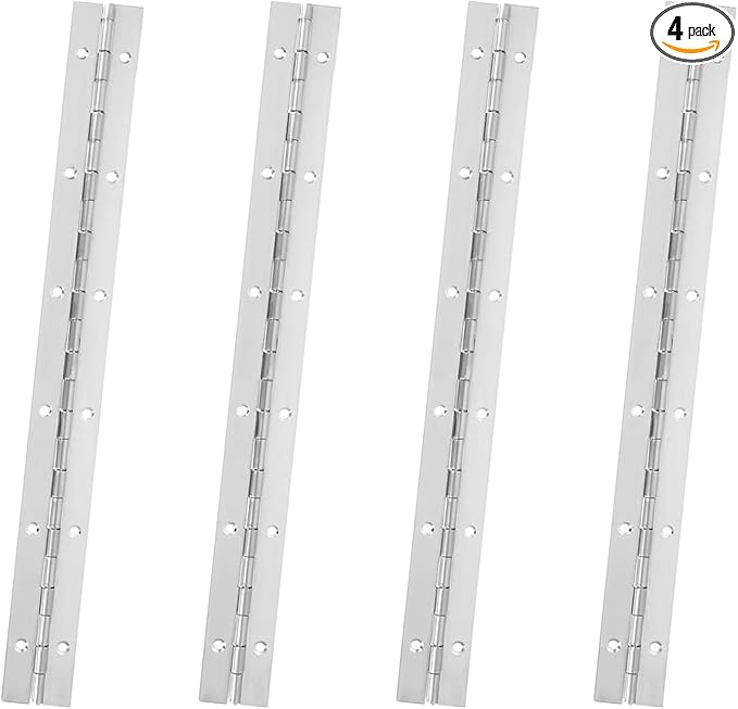 4Pcs Continuous & Piano Hinges, 12Inch 1.2'' Open Width, Silver Heavy Duty, Stainless Steel, 0.04'' Folding for Storage Boxes, Cabinets, Door, Piano, Wood Furniture
