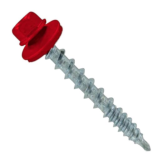 Fasteners Plus ST Fastening Kwikseal Woodbinder Metal to Wood #10 X 1-1/2" Crimson Screws with EPDM Rubber Washer, 250-Count - Designed for Metal Roofing and Siding Panels