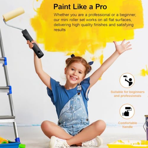 Upgrade Paint Roller Kit, House Painting Tools Set with Paint Tray, Brushes, Scrapers & Extension Pole for Wall Ceiling (Set-C)