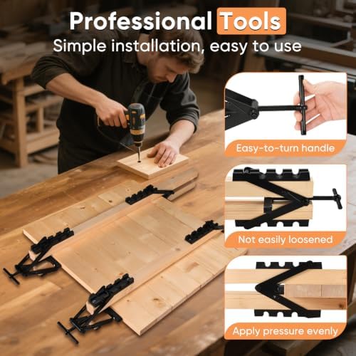 GADFISH Panel Clamps Woodworking, Panel Clamp, 2 Pack of 4 Way Pressure Clamps, Compatible with Two Mounting Methods, Suitable for Bonding Tabletops, Shelves, and Laminate Surfaces(2pc)