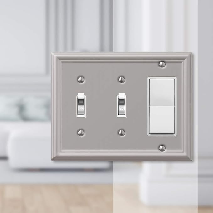 Amerelle 149TTRBN Chelsea Steel Double Toggle/Single Rocker-GFCI Wallplate, Brushed Nickel